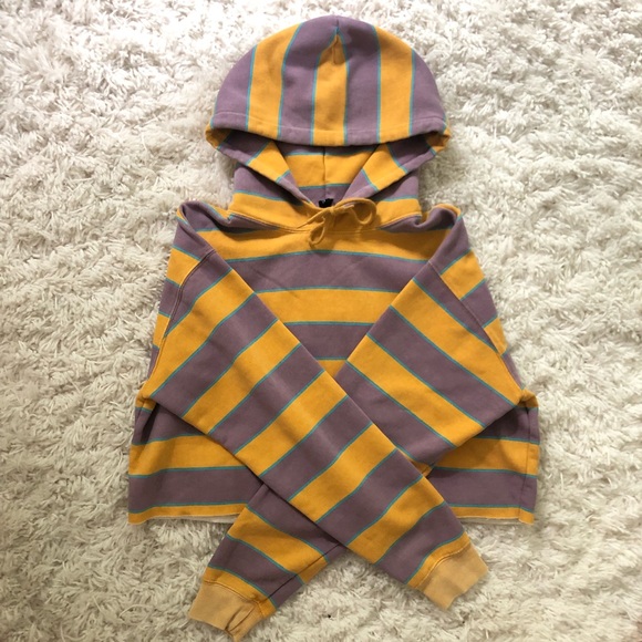 UO Out From Under Striped Cropped Hoodie - Picture 2 of 5
